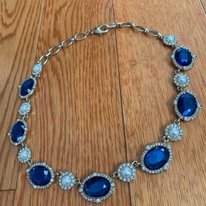Blue Stone & Pearl Pattern Statement Necklace